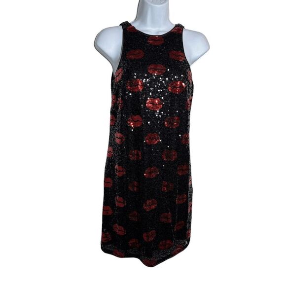 Aiden Mattox lips kisses sequin Black Dress Size 0 sleeveless little black dress - Picture 1 of 9